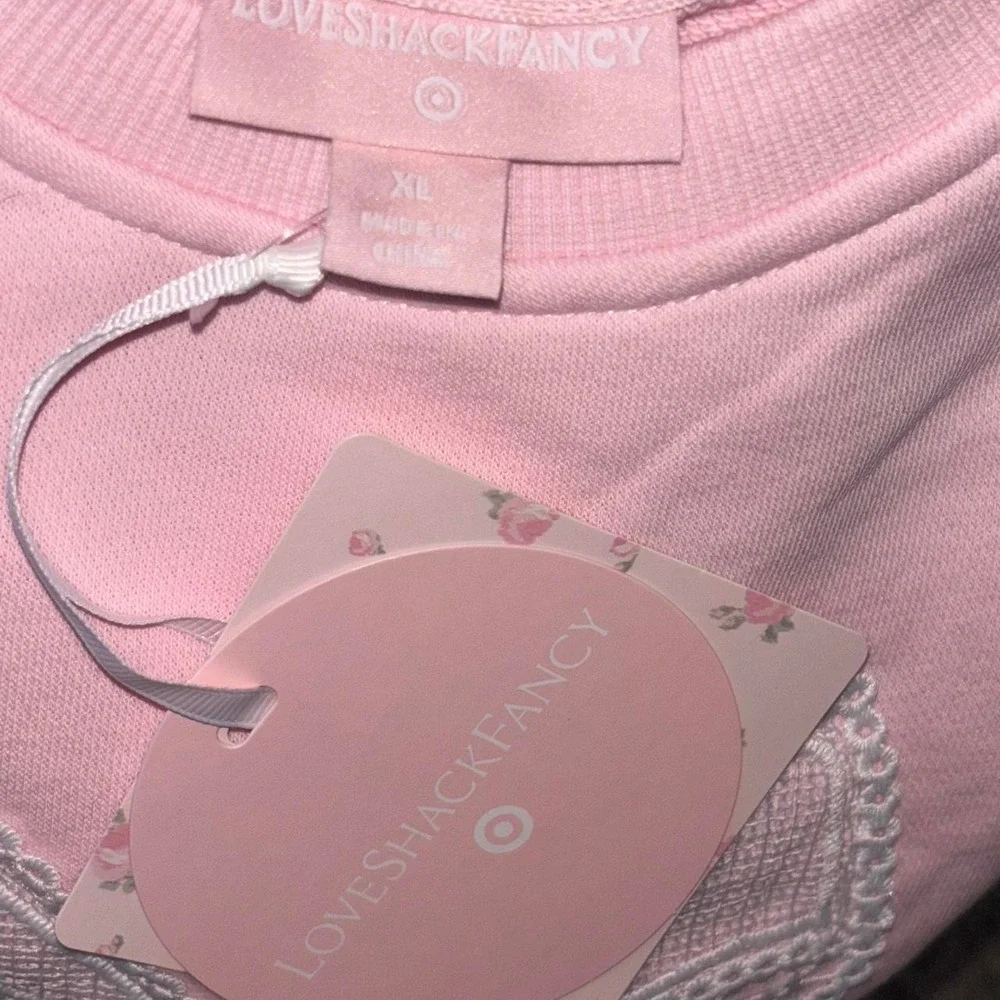 Youth xxl pink LoveShackFancy crewneck sweatshirt white lace bow